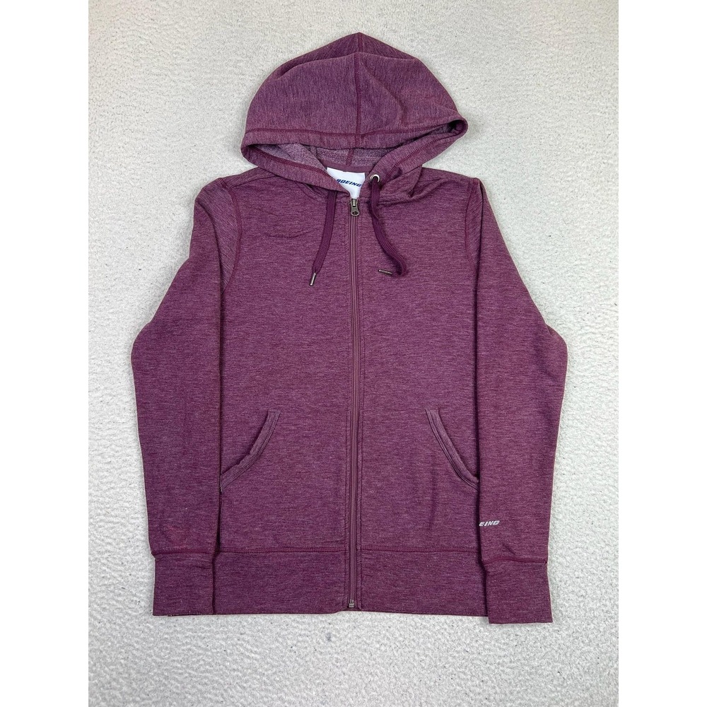 Boeing Hoodie Mens Small Purple Full Zip Fleece Stretch Logo‎ Jacket Sweatshirt